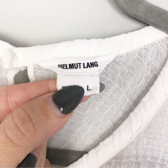 HELMUT LANG | White Sheer Tracetate Sleeveless Top Keyhole Back Women’s Size L - Picture 5 of 9